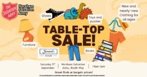 Table-top sale: Saturday 5th September, Horsham Salvation Army, Booth Way, 10am-1pm