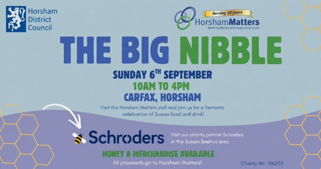 The Big Nibble: Sunday 6th September, 10am to 4pm at Carfax, Horsham; honey and merchandise available