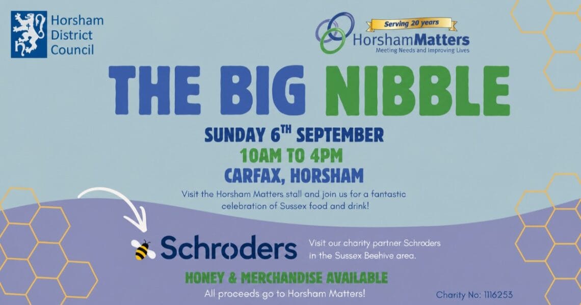 The Big Nibble: Sunday 6th September, 10am to 4pm at Carfax, Horsham; honey and merchandise available