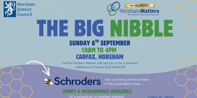 The Big Nibble: Sunday 6th September, 10am to 4pm at Carfax, Horsham; honey and merchandise available