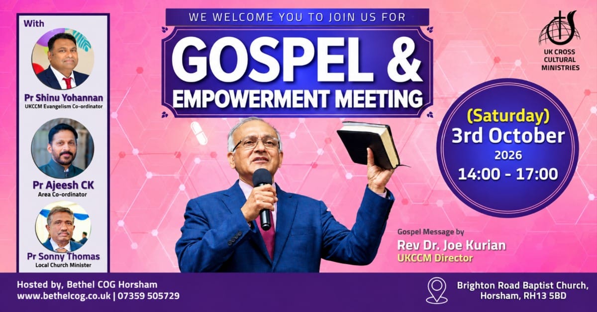 Gospel & Empowerment Meeting, Saturday 3rd October 2026, 14:00–17:00, Brighton Road Baptist Church, Horsham