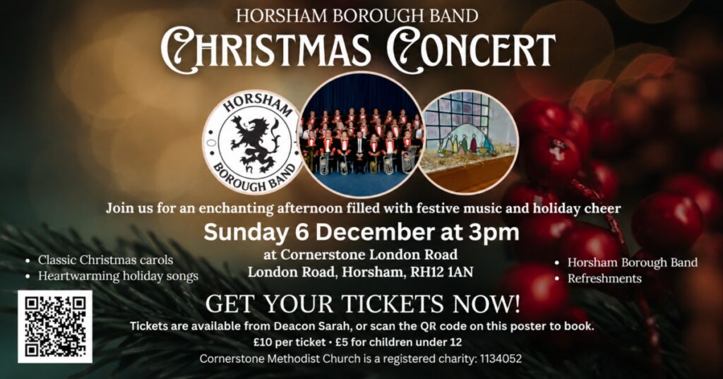 Horsham Borough Band Christmas Concert, Sunday 6 December at 3pm, Cornerstone London Road, Horsham RH12 1AN