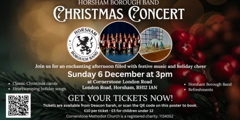 Horsham Borough Band Christmas Concert, Sunday 6 December at 3pm, Cornerstone London Road, Horsham RH12 1AN
